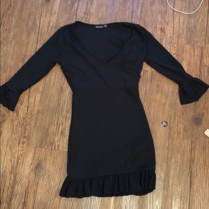Black ribbed v neck dress